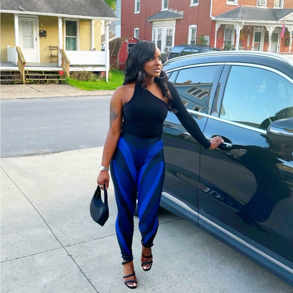 Mugler Black and Blue Leggings Sleek High-Waisted Design